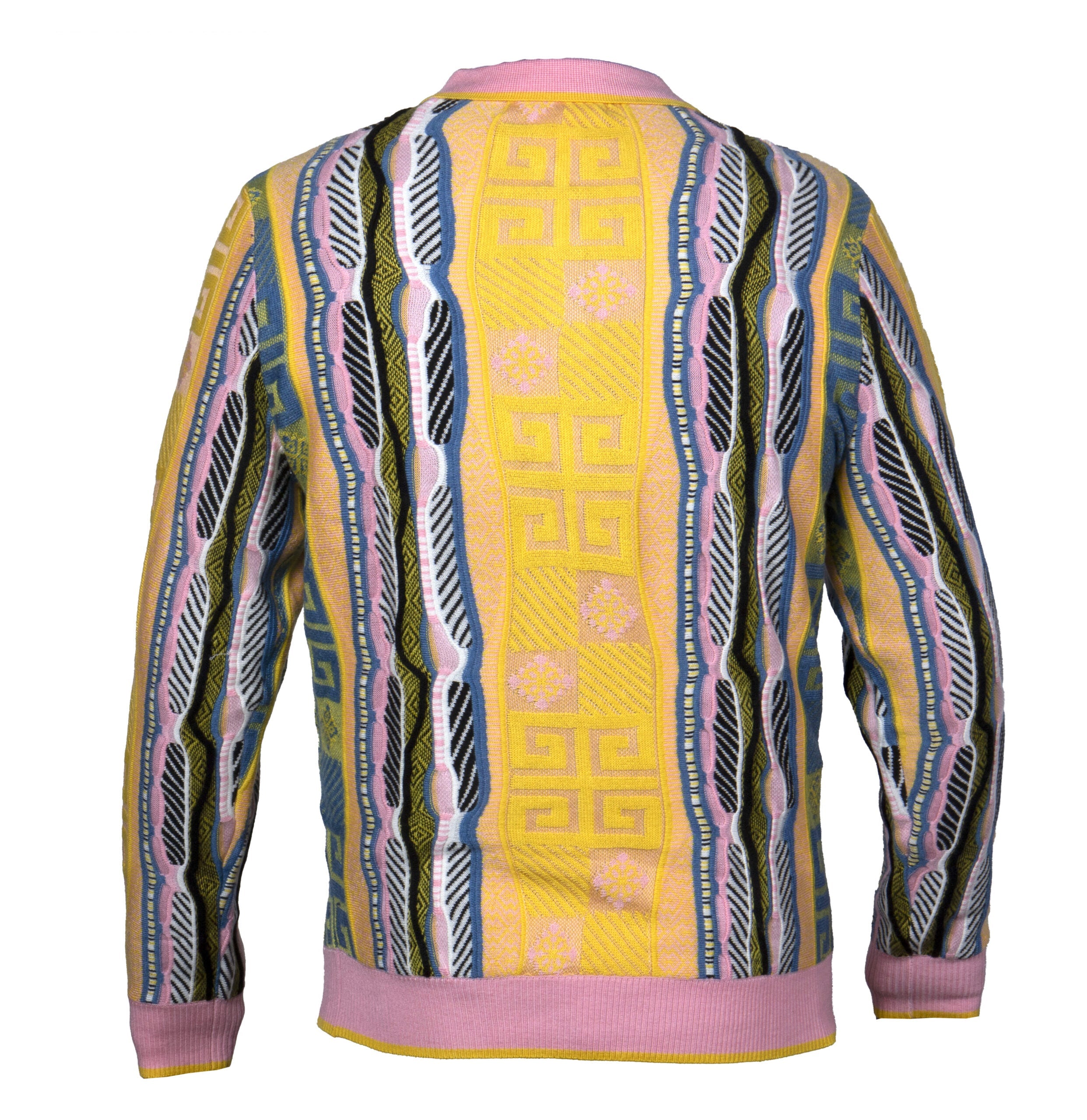 Prestige Pink and Yellow Geometric Knit Polo Sweater