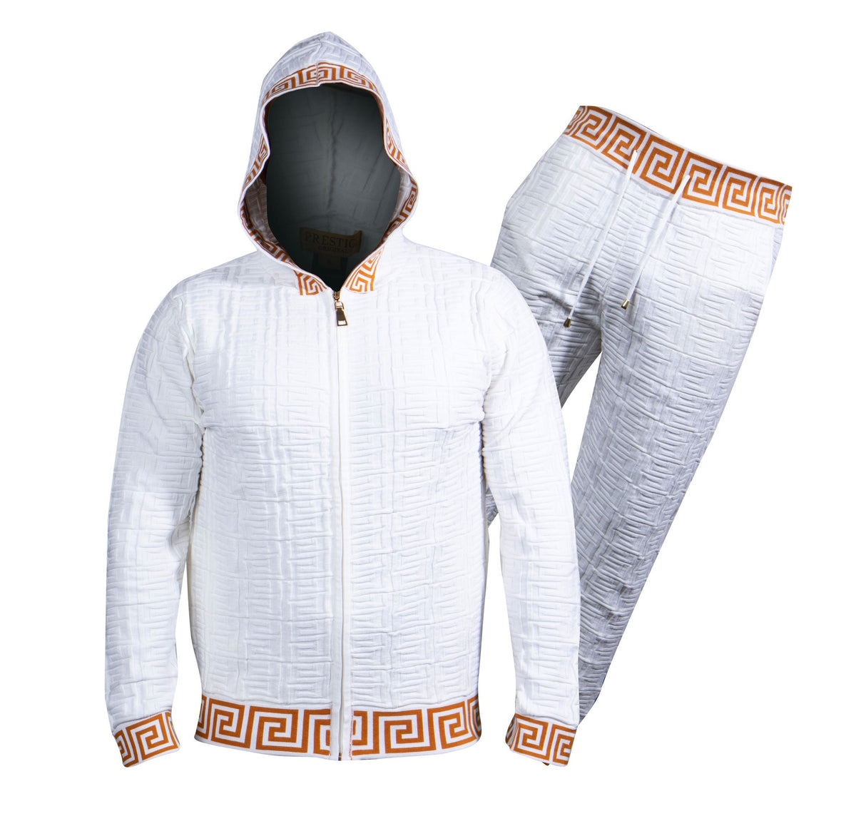 Prestige White Knit Greek Key Hooded Jogger Set - Dudes Boutique