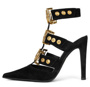 Jeffrey Campbell Lionness Black Gold Heels - Dudes Boutique