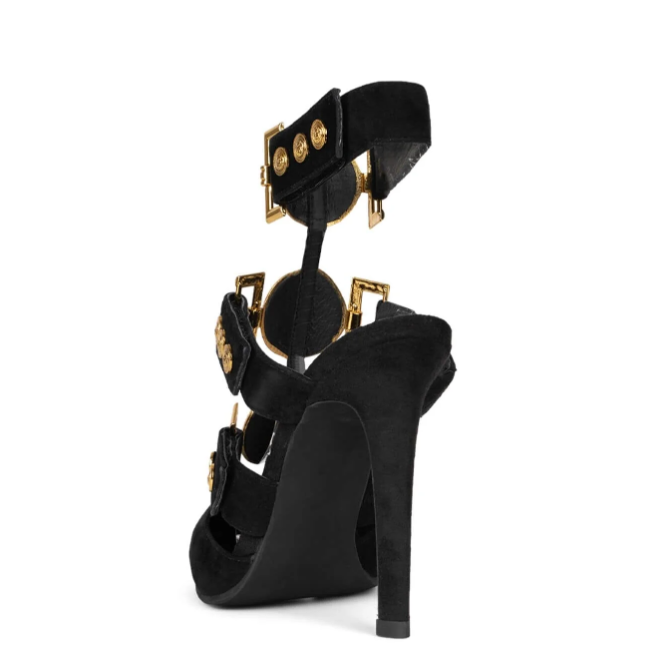 Jeffrey Campbell Lionness Black Gold Heels - Dudes Boutique