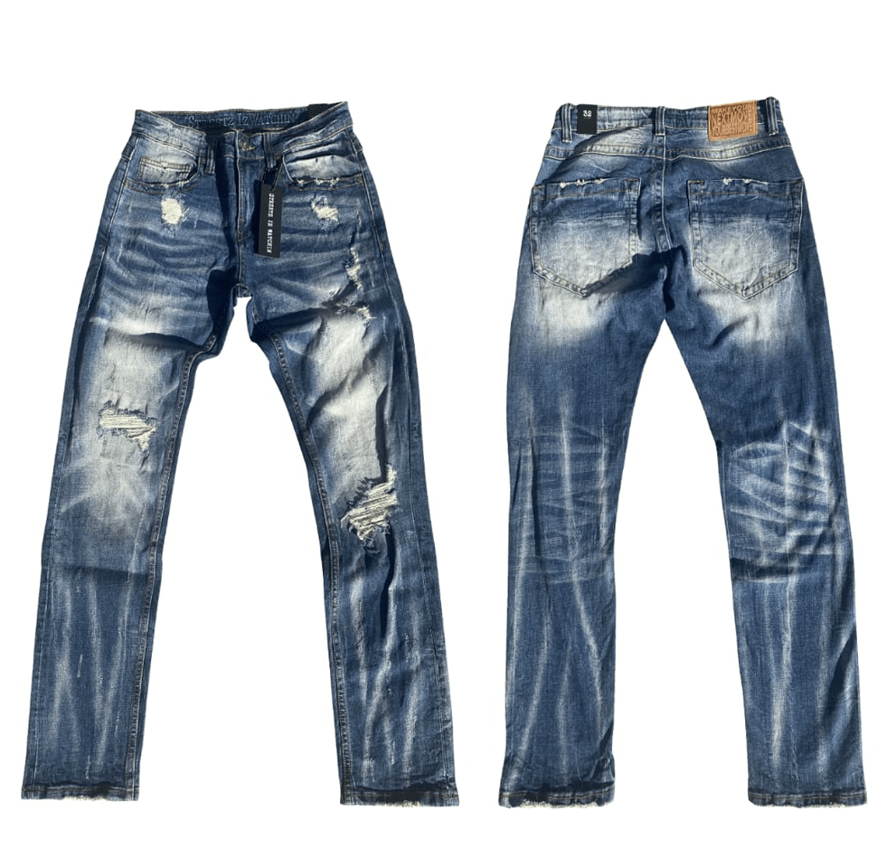 StreetzIzWatchin Ripped Straight Cut Denim Jeans - Dudes Boutique