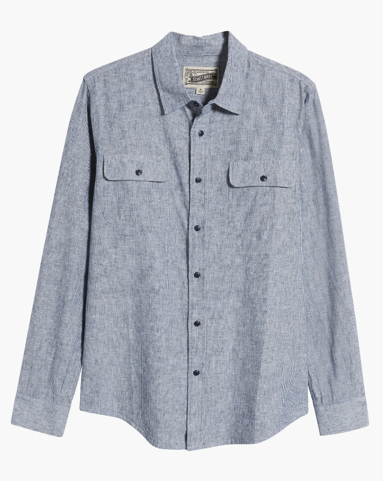 Schott NYC Ticking Cloth Fine Pattern Button-Up Shirt - Dudes Boutique