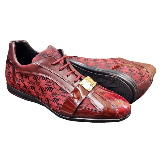 Mauri 8665 Ruby Red Genuine Crocodile Patent Leather Fabric Sneakers - Dudes Boutique