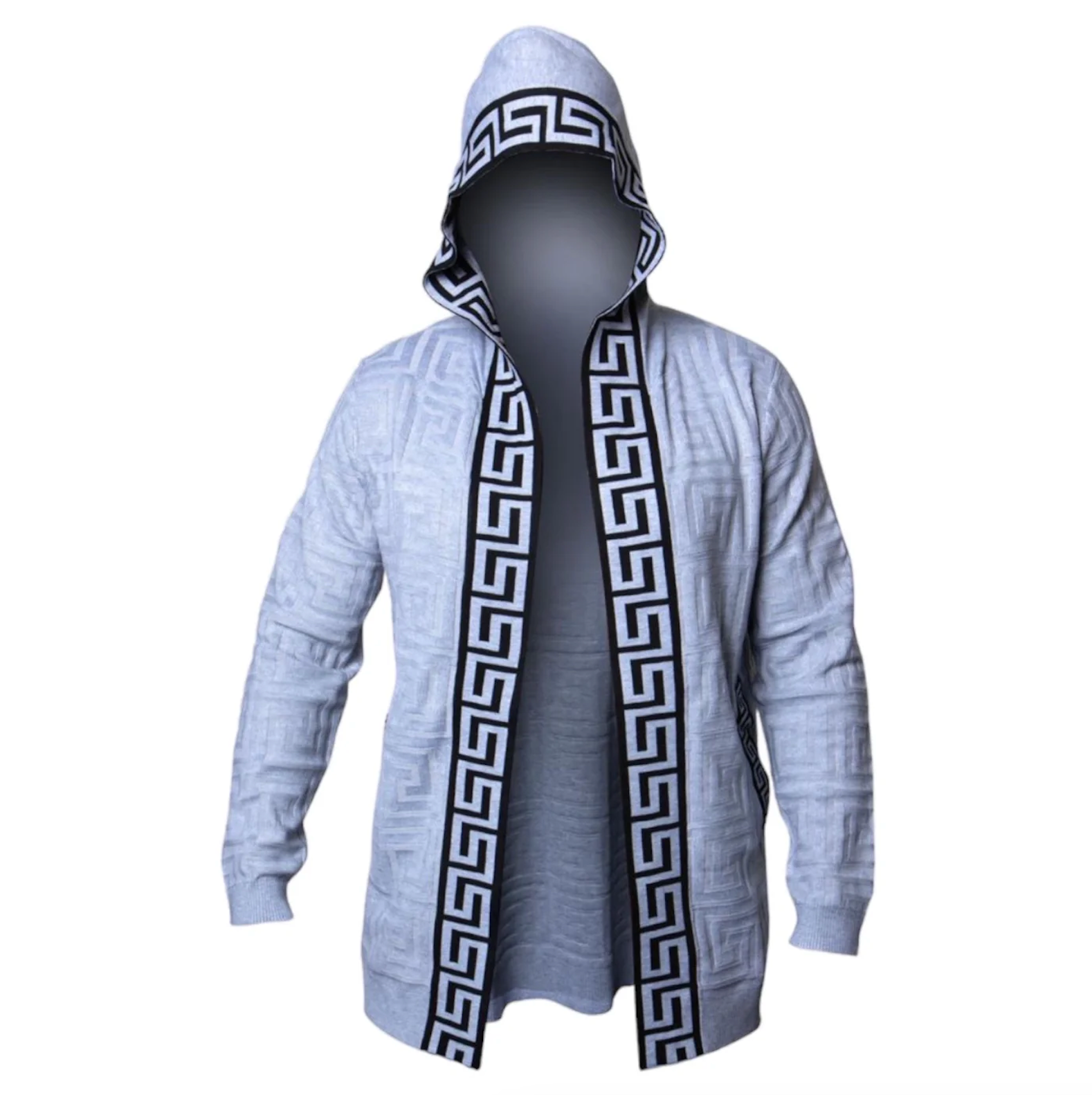 Prestige Silver Greek Key Zip Up Hoodie - Dudes Boutique