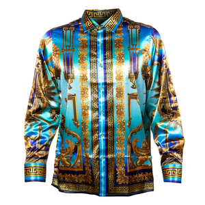 Prestige Heavens Gate Royal Greek Key Button Up Shirt - Dudes Boutique