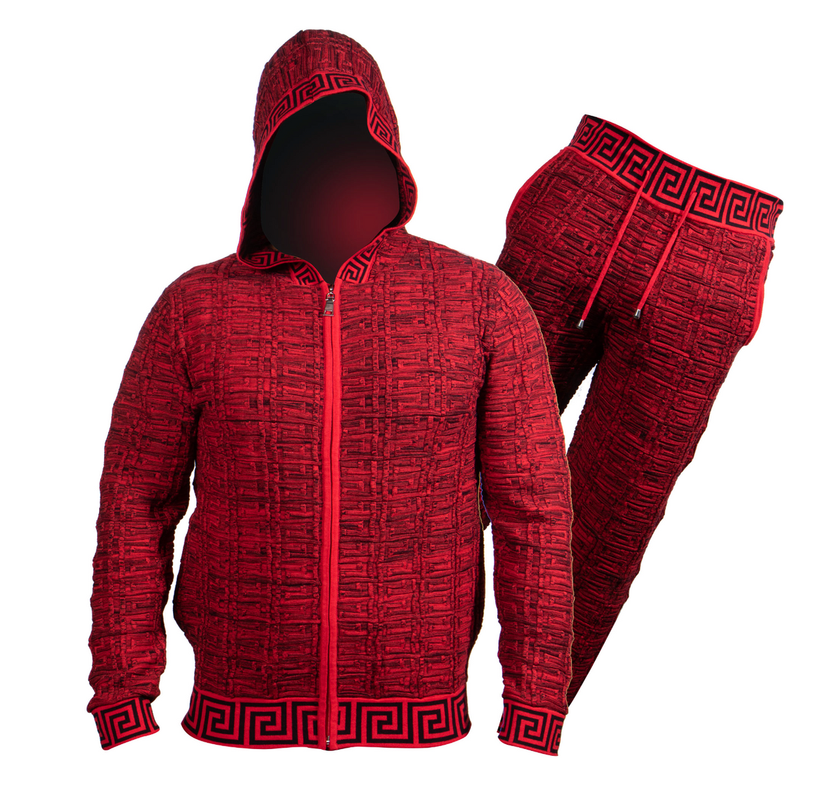 Prestige Red Knit Greek Key Hooded Jogger Set - Dudes Boutique
