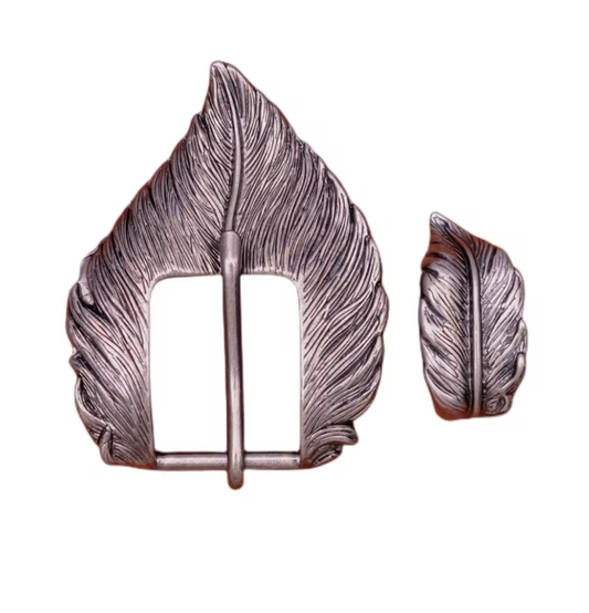 Kashani Feather-Inspired Western Belt Buckle Set – Antique Silver Finish