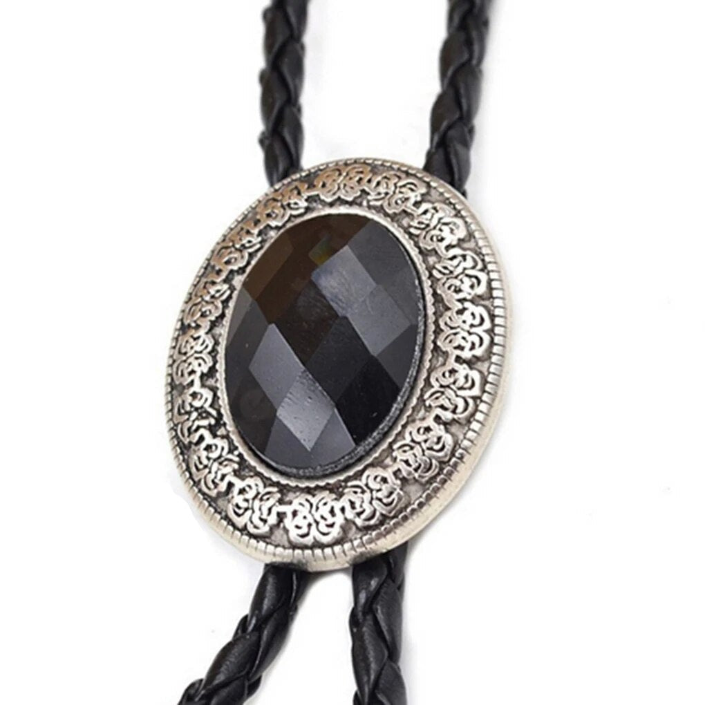 Kashani Black Agate Gemstone Pendant Bolo Tie - Dudes Boutique