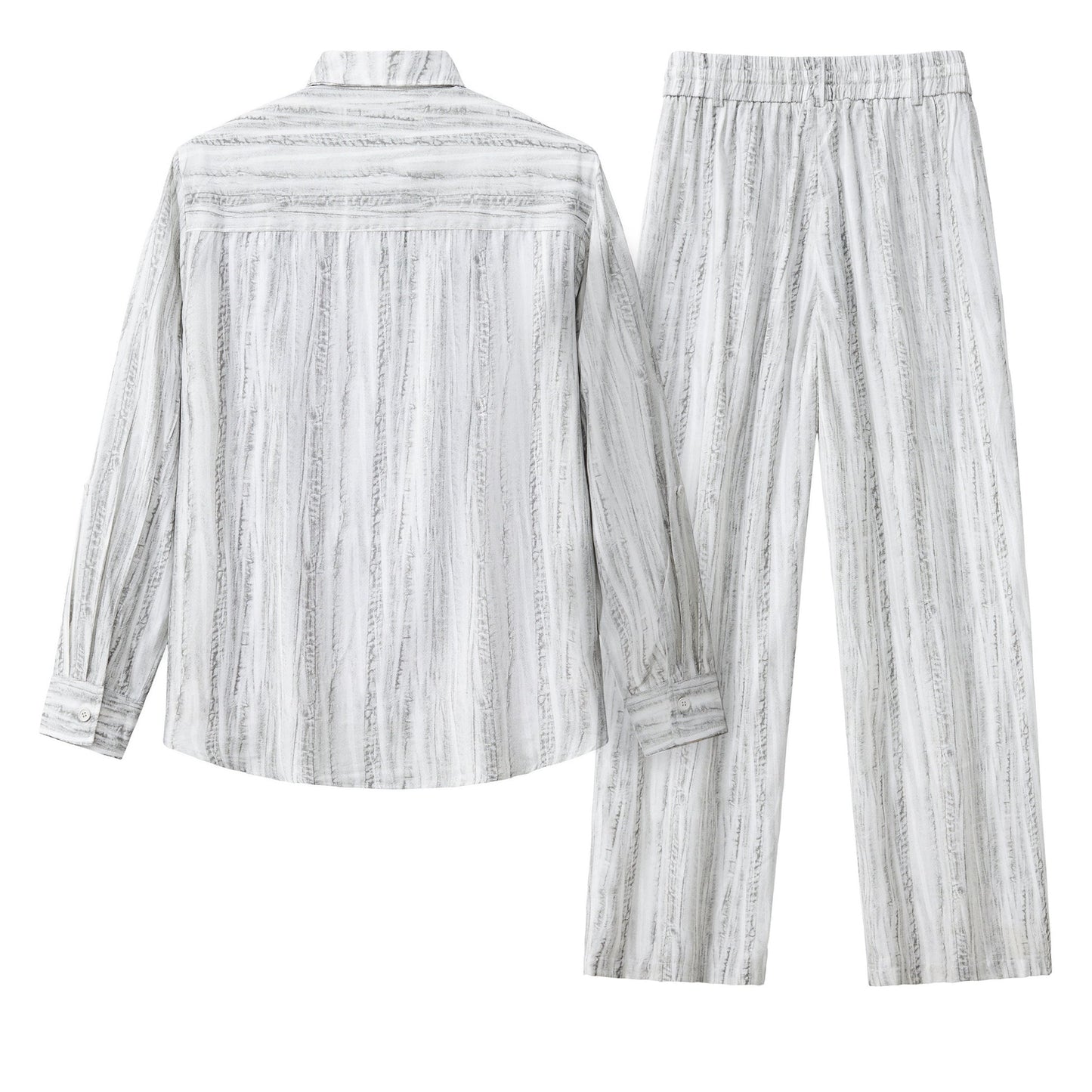 Strata Set – Printed Long Sleeve Shirt & Pant GREY