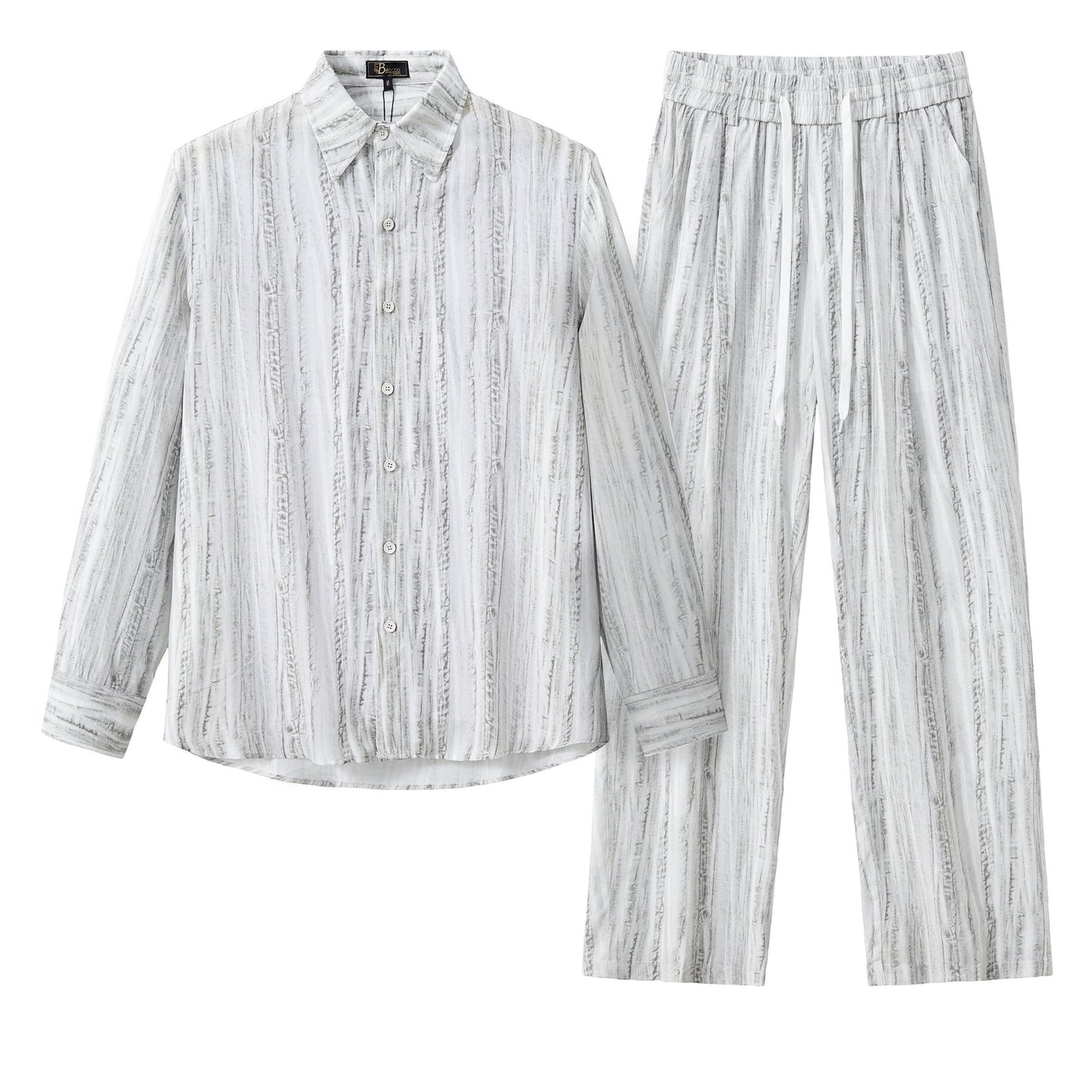 Strata Set – Printed Long Sleeve Shirt & Pant GREY