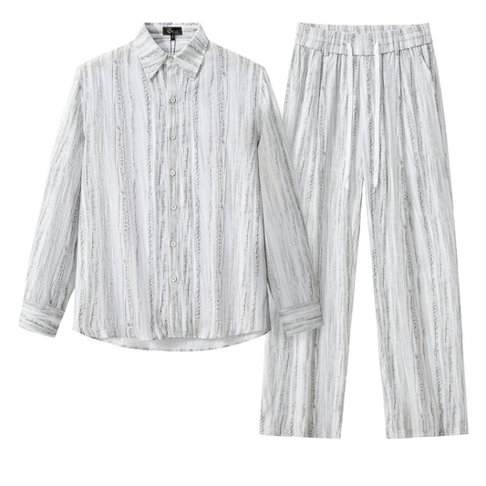 Strata Set – Printed Long Sleeve Shirt & Pant GREY