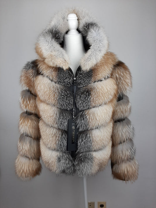 Kashani Ladies Detachable Sleeve & Hood Crystal Fox Jacket - Dudes Boutique