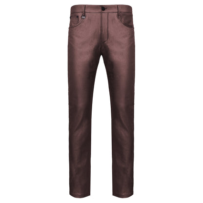 Versatile Vogue Metallic Jeans WINE - Dudes Boutique