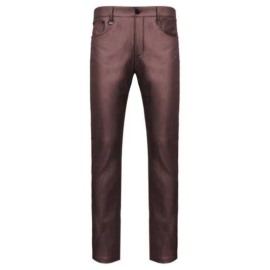 Versatile Vogue Metallic Jeans WINE - Dudes Boutique