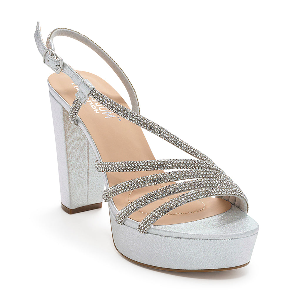 De Blossom Silver Crystal Ankle Strap Heel - Dudes Boutique