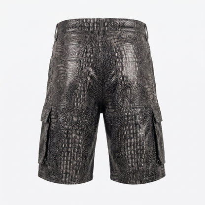 Waimea Alligator Print PU Leather Cargo Shorts