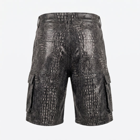 Waimea Alligator Print PU Leather Cargo Shorts