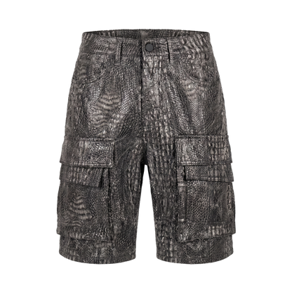 Waimea Alligator Print PU Leather Cargo Shorts