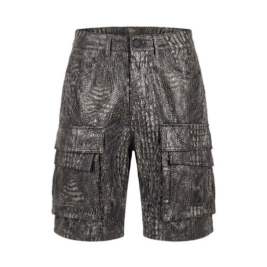 Waimea Alligator Print PU Leather Cargo Shorts