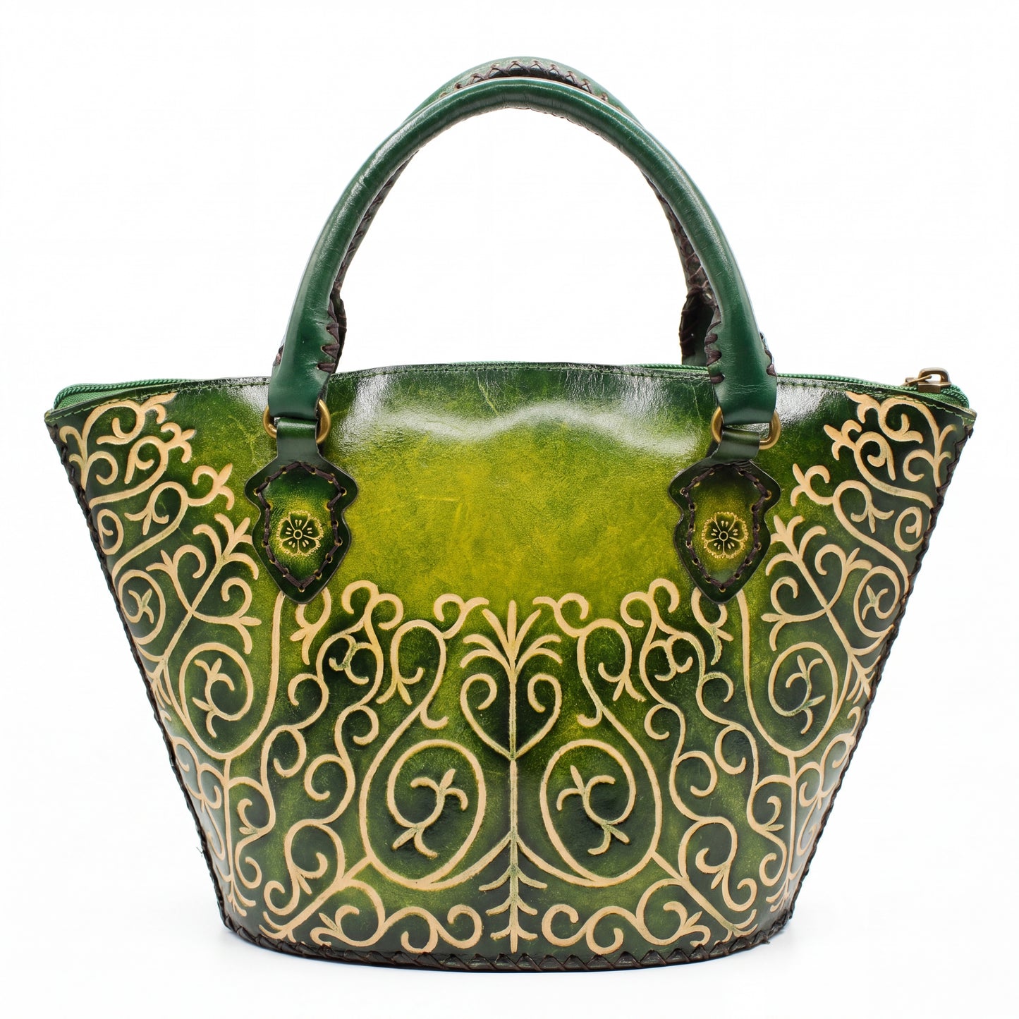 Kashani Emerald Hand-Tooled Leather Purse bag