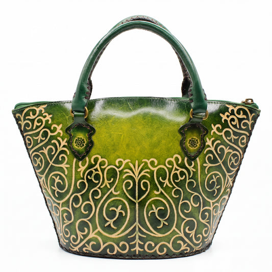 Kashani Emerald Hand-Tooled Leather Purse bag
