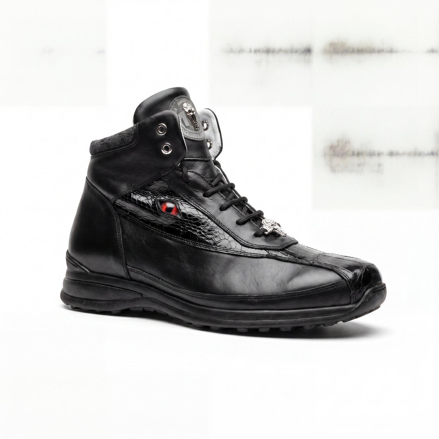 Mauri 18653 Black/Grey Genuine Baby Crocodile/Nappa High Top Sneakers