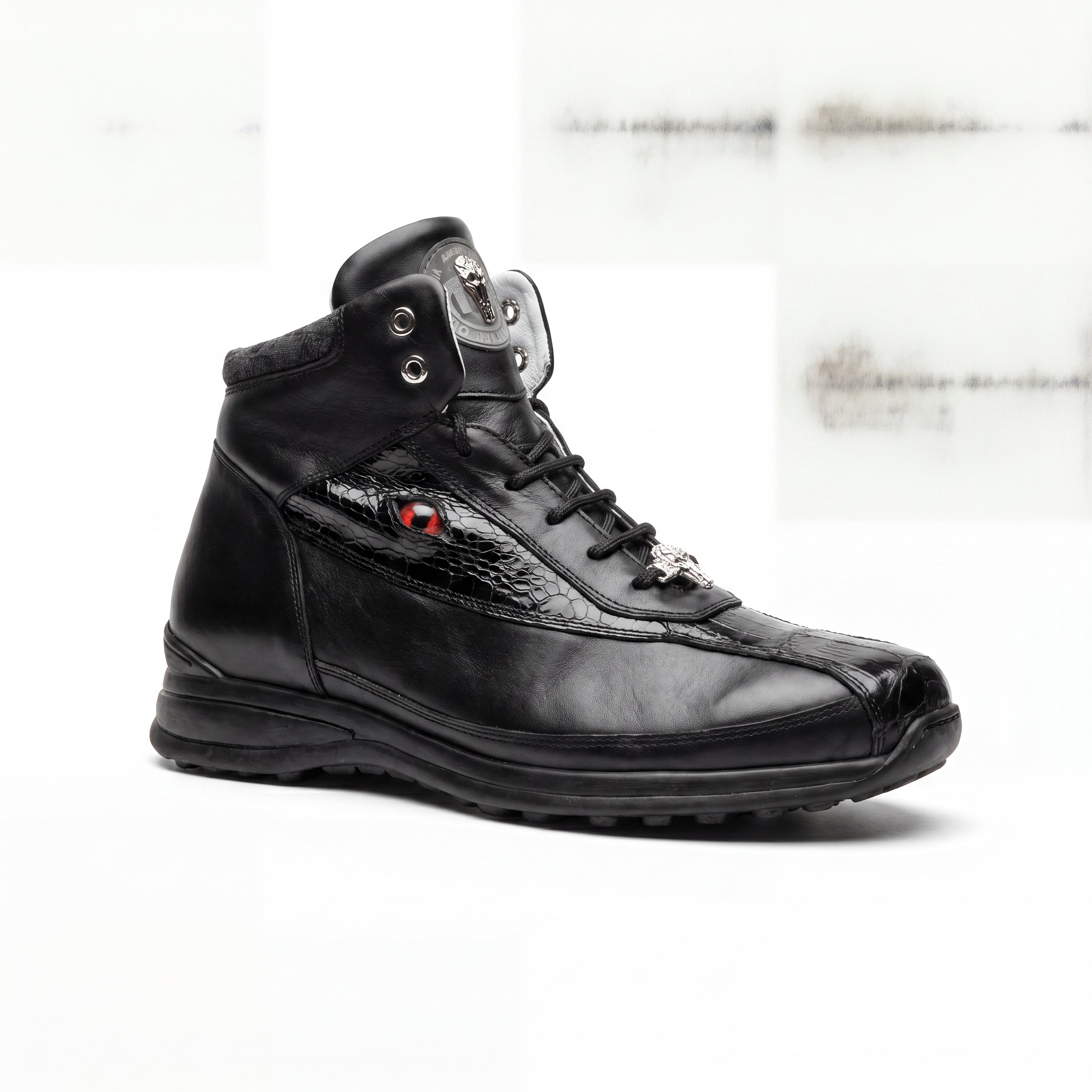 Mauri 18653 Black/Grey Genuine Baby Crocodile/Nappa High Top Sneakers