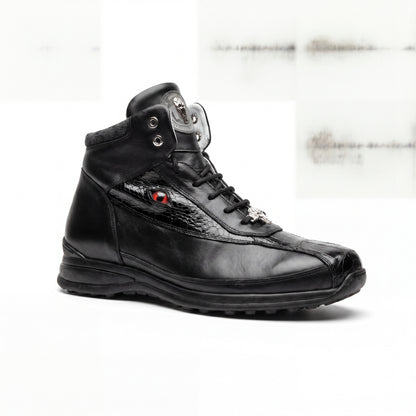 Mauri 18653 Black/Grey Genuine Baby Crocodile/Nappa High Top Sneakers