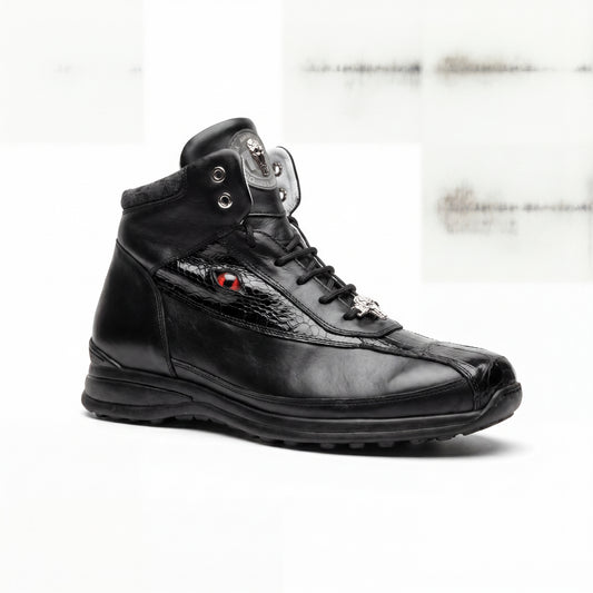 Mauri 18653 Black/Grey Genuine Baby Crocodile/Nappa High Top Sneakers