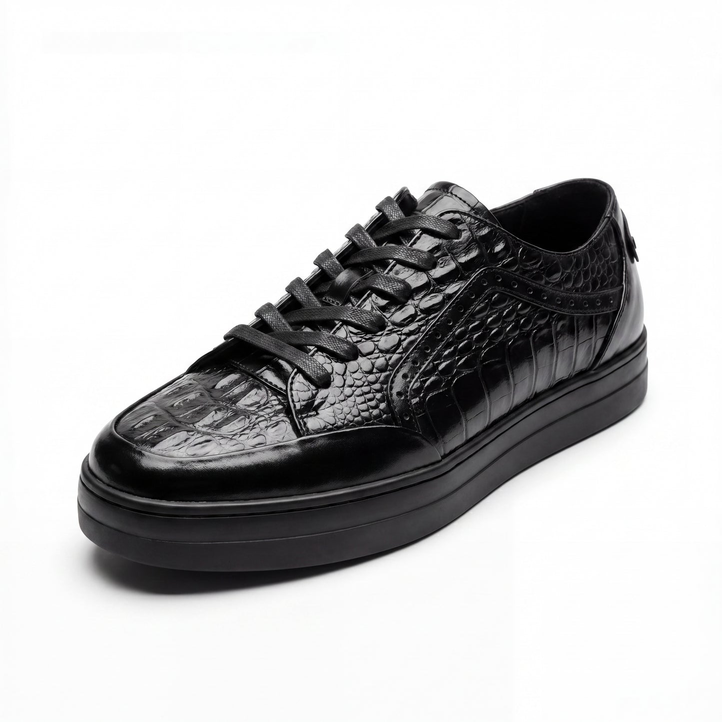 Giovanni Timo Black Embossed Crocodile Sneakers