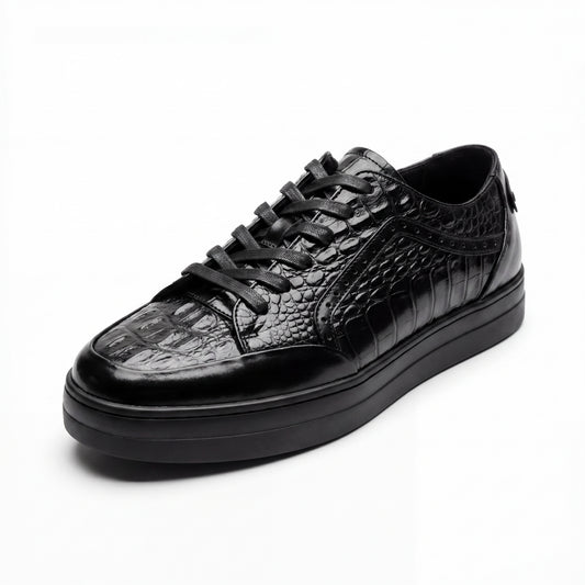 Giovanni Timo Black Embossed Crocodile Sneakers