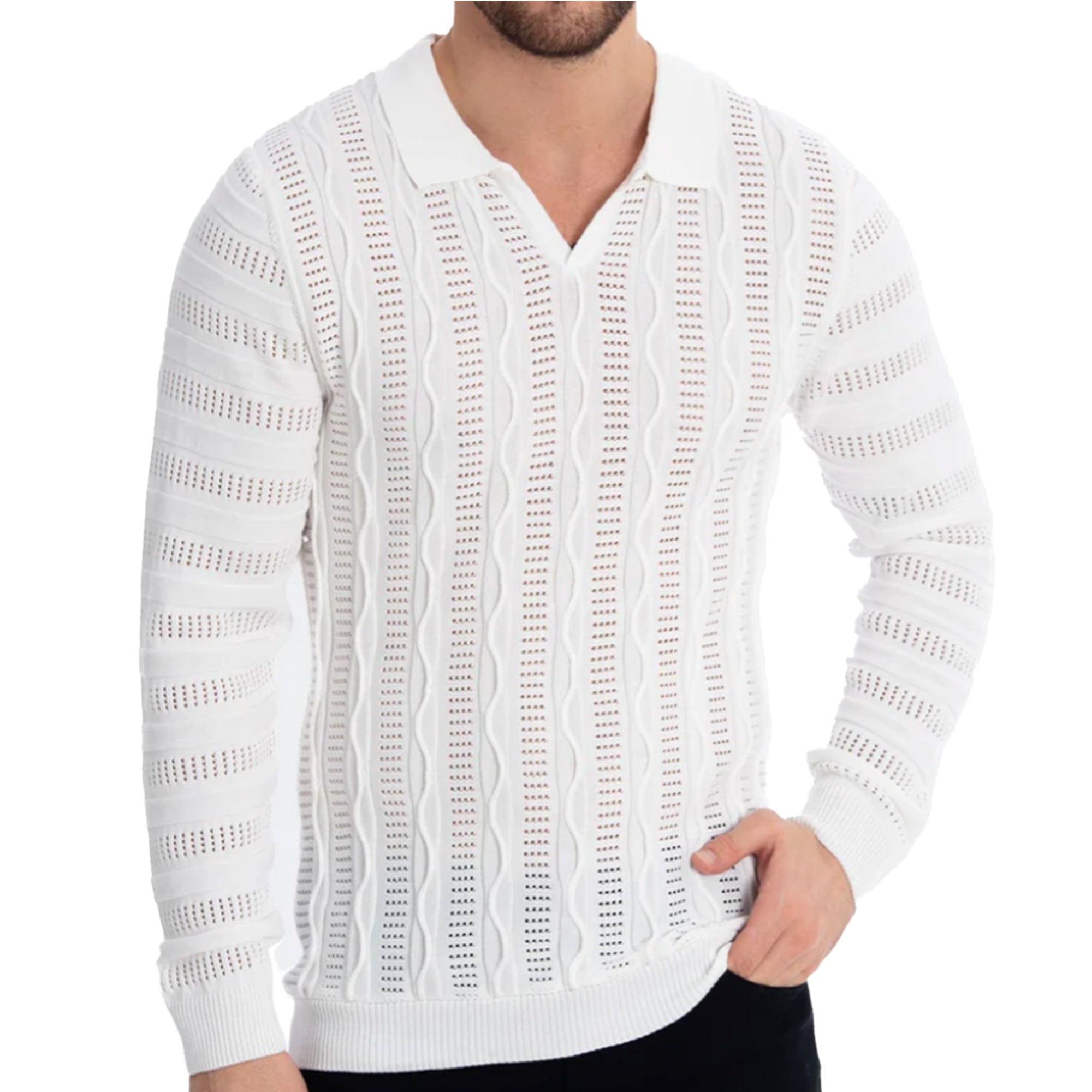 LCR White Textured Accent Holes Sweater - Dudes Boutique