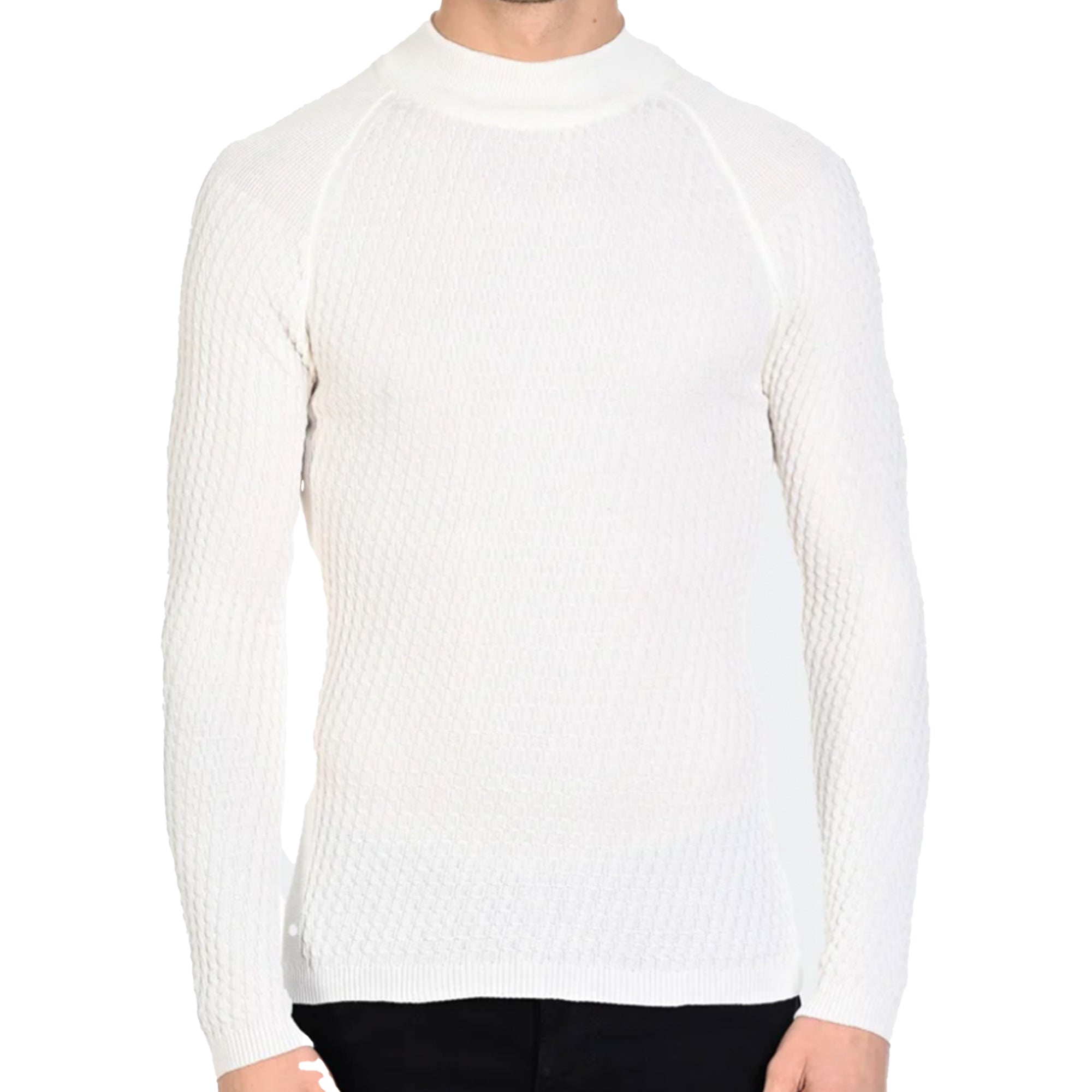 LCR White Ribbed Cable Knit Sweater - Dudes Boutique