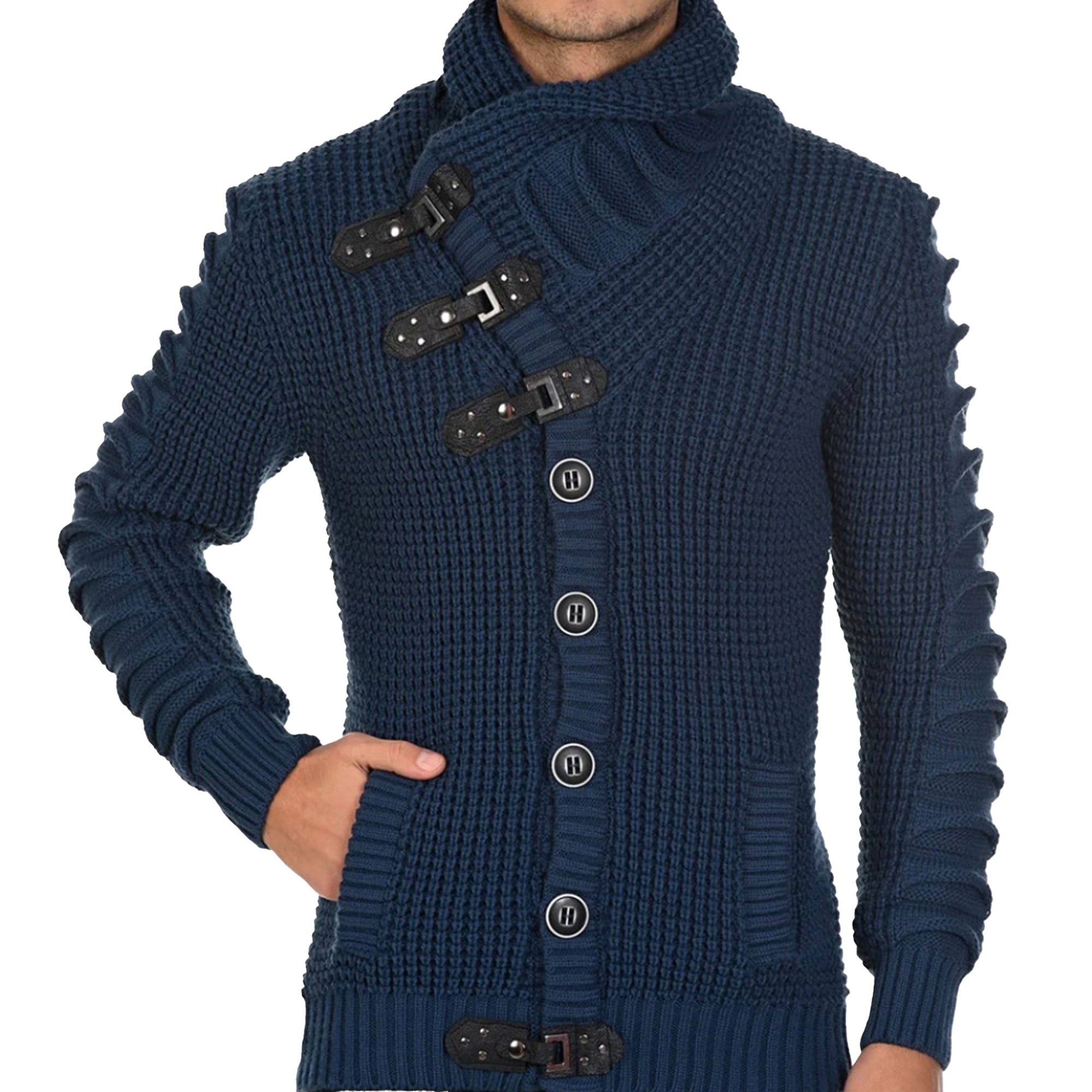 LCR Men's Indigo Buckle Wool Knit Sweater - Dudes Boutique