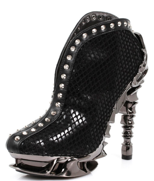 Hades Vesper black studded netting bootie with spinal heel