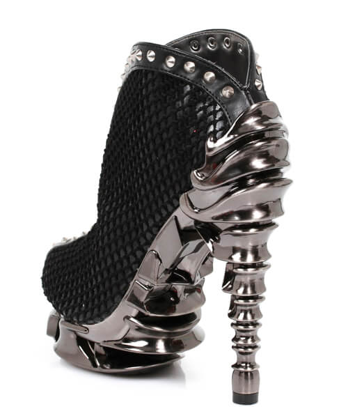 Hades Vesper black studded netting bootie with spinal heel