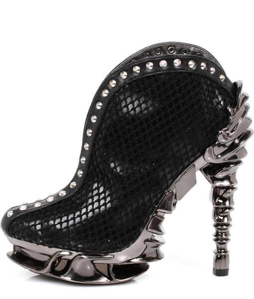 Hades Vesper black studded netting bootie with spinal heel
