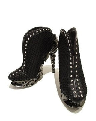 Hades Vesper black studded netting bootie with spinal heel
