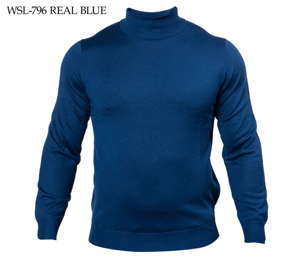 Prestige Real Blue Mock Neck Elite Wool Sweater - Dudes Boutique