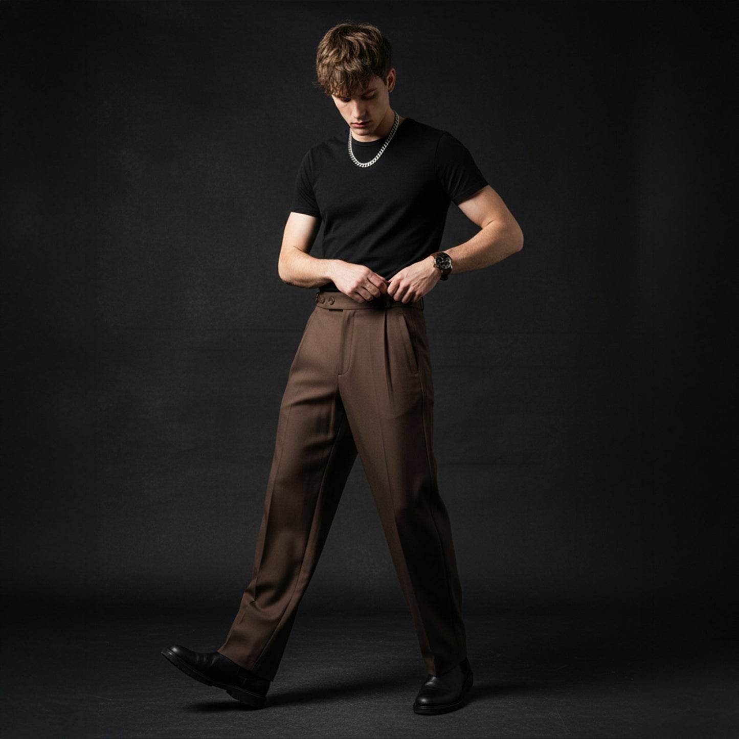 Wellington Side-Tab Trousers COFFEE