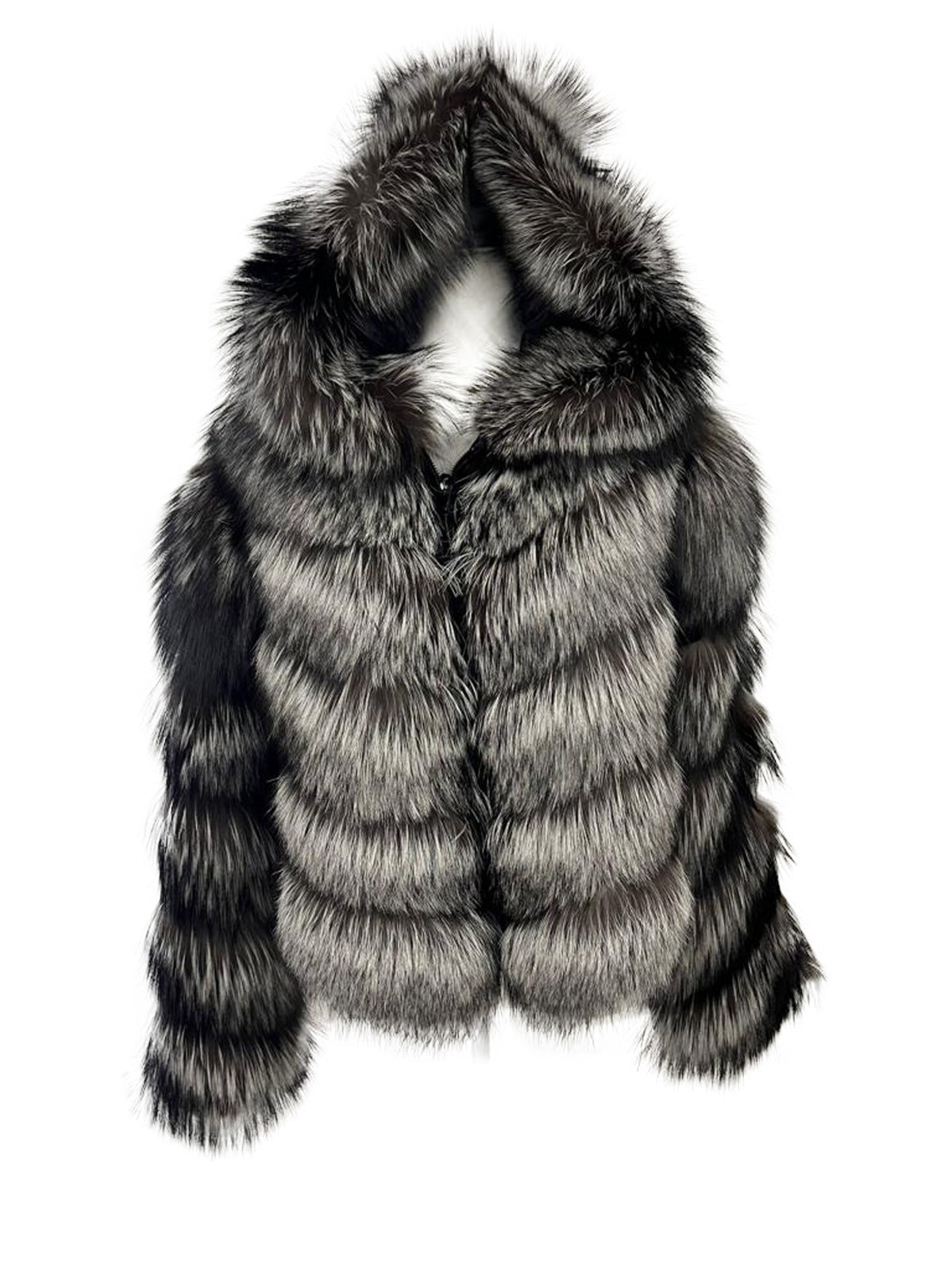 Temer Ladies Detachable Sleeve & Hood Silver Fox Jacket - Dudes Boutique