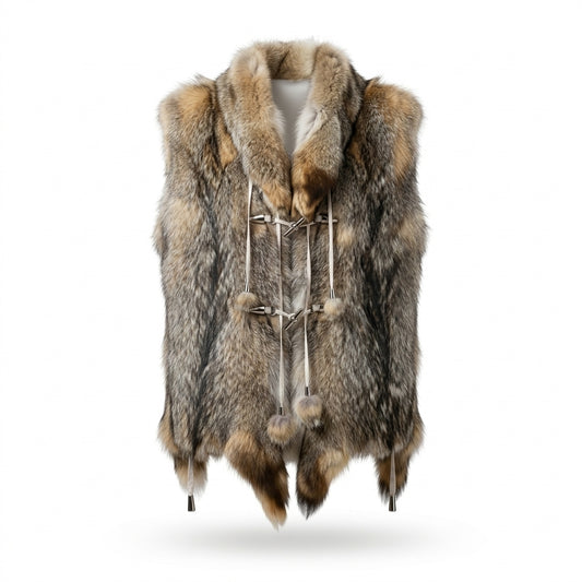 Kashani Women's Natural Grey Fox Fur Raw Cut Vest