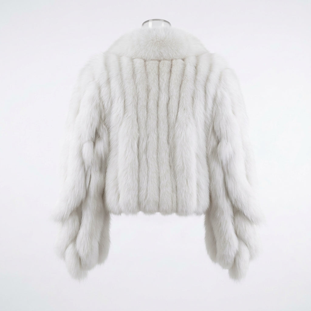 Kashani Women's White Fox Fur Tails Cropped Jacket