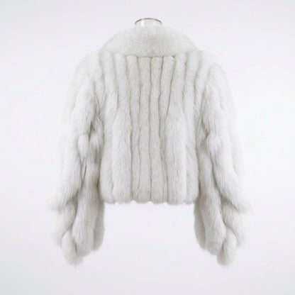 Kashani Women's White Fox Fur Tails Cropped Jacket