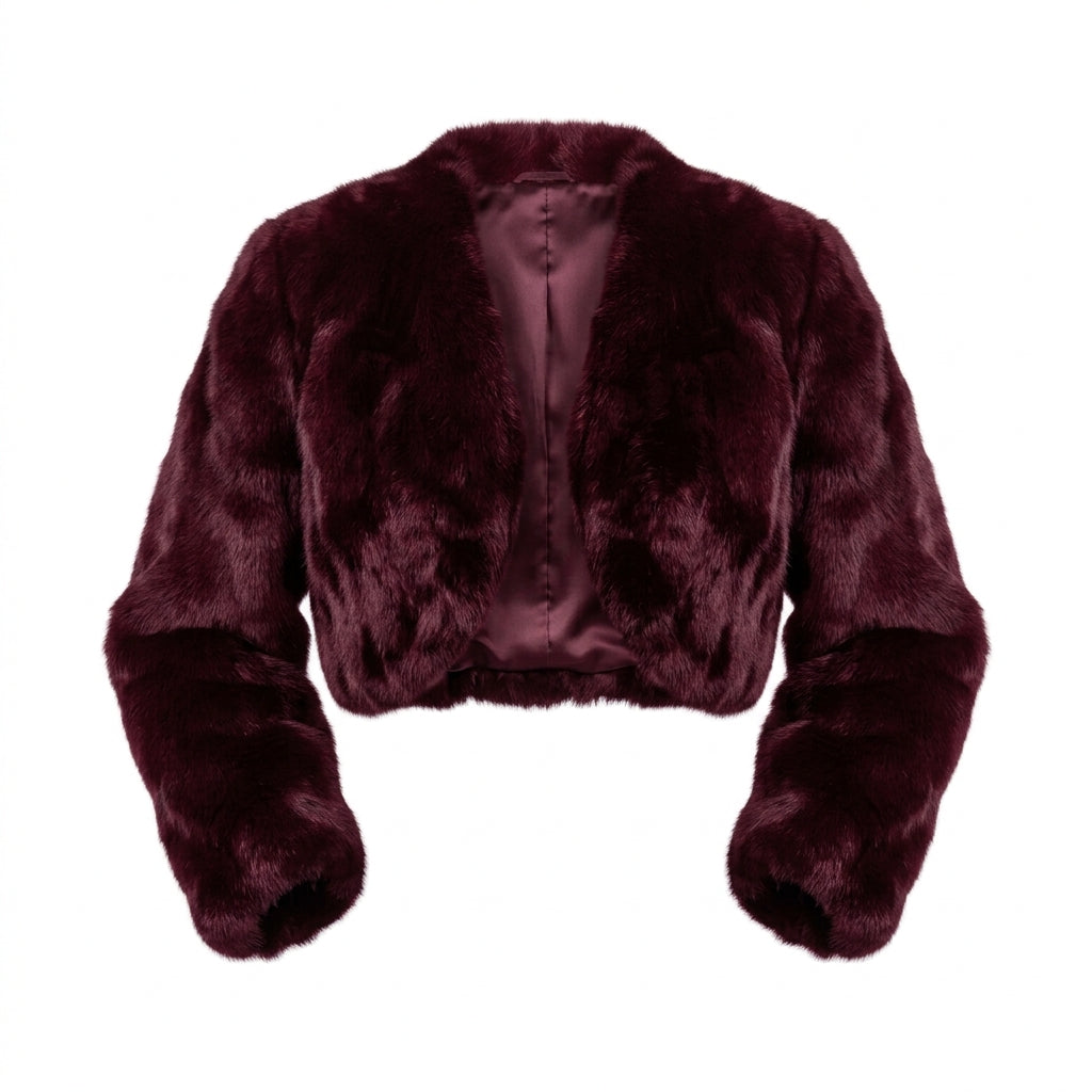 Kashani women's burgundy rabbit fur cropped jacket