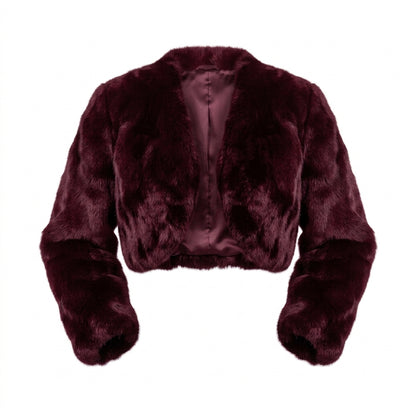 Kashani women's burgundy rabbit fur cropped jacket