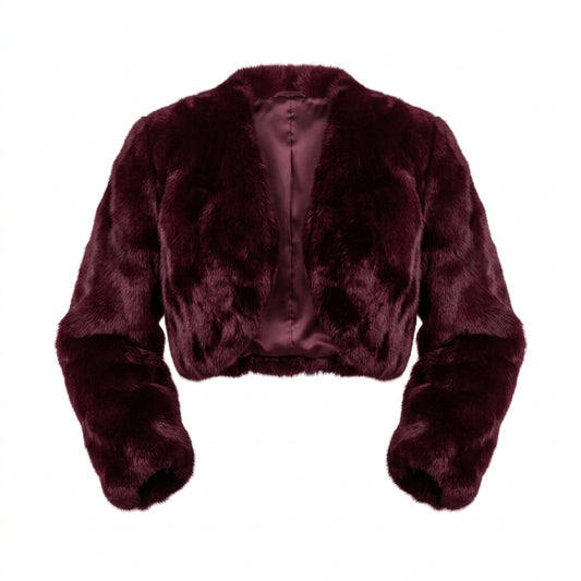 Kashani women's burgundy rabbit fur cropped jacket