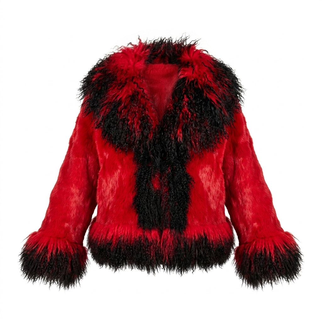 Kashani Women's Black / Red Rabbit / Mongolian Lamb Fur Jacket
