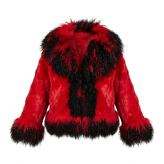 Kashani Women's Black / Red Rabbit / Mongolian Lamb Fur Jacket