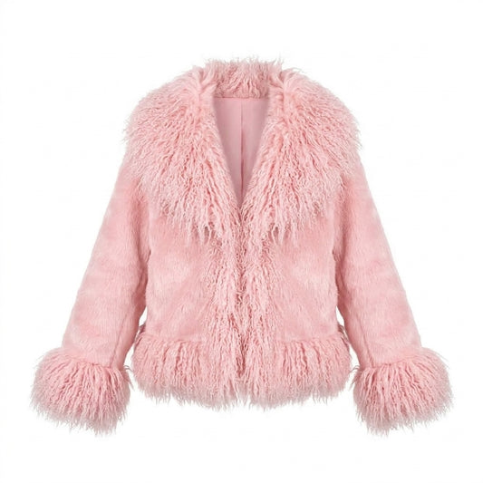 Kashani Women's Pink Rabbit / Mongolian Lamb Fur Jacket
